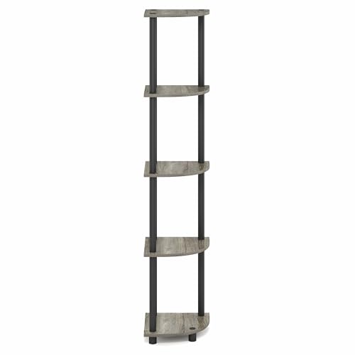 Furinno Turn-N-Tube Corner Shelf, 5-Tier Corner Bookshelf, Open Storage Shelves, for Organization and Storage, Living Room, Home Office, Garage, Bedroom, Grey Oak - image 8