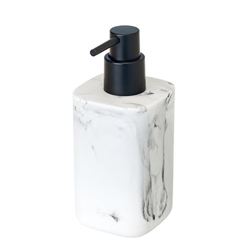 Vigar Zense White Marble Hand Soap Dispenser, Refillable Pump Bottle Dispenser for Kitchen, Bathroom Soap Dispenser, 11.8 oz, Fine Polyresin Stone