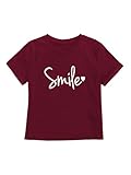 Milumia Girl Letter Print Crewneck Short Sleeve Tees Comfy Casual T-Shirts Maroon 10Y