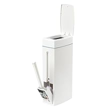Trash Can,Bathroom Trash Can with Toilet Brush Holder Press-Type Plastic Garbage Can Slim Rectangular Trash Bin for Toilet Kitchen, 7.99x4.25x16.54in, White