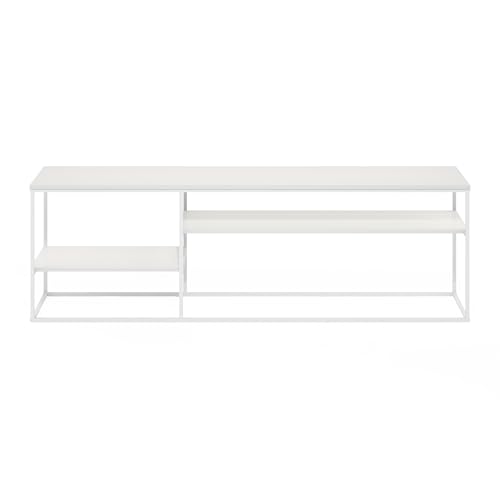 Image of Furinno Moretti TV Stand, 3-Tier Metal Frame Modern Entertainment Center, Open Shelf TV Console for TV up to 70 Inch, for Living Room, Bedroom, Solid White