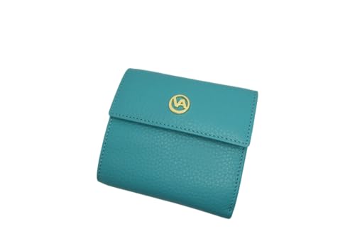 Made in Italy Purse Vera Pelle womens wallet 6 cards + ID + Coins Cell Italian Leather (Aqua)
