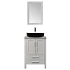 Puluomis 24-Inch Bathroom Vanity with Black Ceramic Sink, Grey Modern Wood Fixture Stand Pedestal Cabinet with Mirror