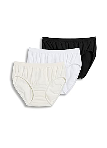 Jockey Women's Underwear Comfies Cotton Hipster - 3 Pack, Ivory/White/Black, 5