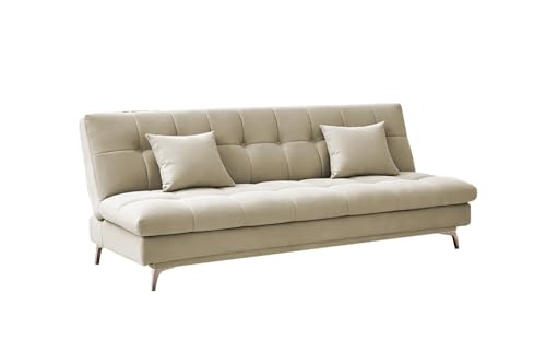 Image of Krancy Solid Wood 3 + 2 Seater Sofa Cum Bed with 2 Cushions | Convertible Wooden Couch for Living Room, Home & Office | Modern Designer Furniture | 3 Years Warranty | Cream