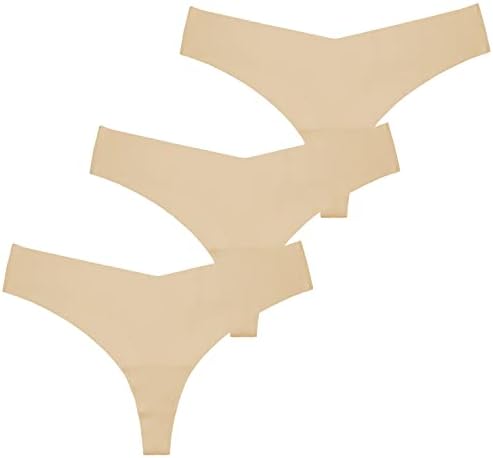 SONTOP BASIC Women's Underwear Seamless Thong T Back Panty Cotton Breathable Thongs Panties for Women 3 Pack Nude Skin Small