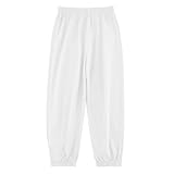 BINIDUCKLING Kids Unisex Plain Jogger, Cotton Pull-on Jogging Pants Classic Elasticated Cuff Tracksuit Bottoms Casual School Trousers for Boys Girls (White,160/13-14Years)