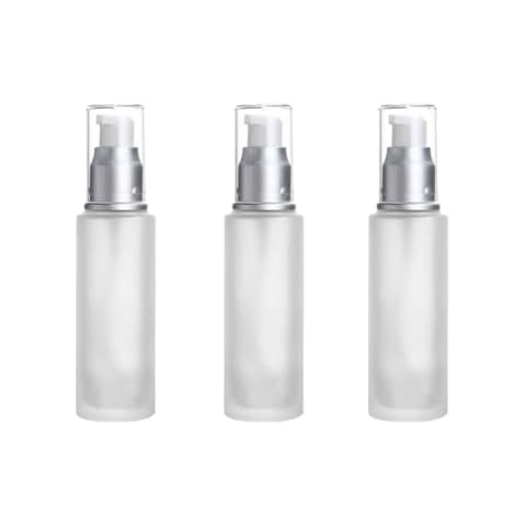 UPSTORE 3Pcs 30ml/1oz Refillable Upscale Frosted Glass Pump Bottle Empty Lotion Pump Bottle Dispense Travel Bottles Cosmetic Storage Container Dispenser Vial Jar for Lotion Liquid Foundation Cover