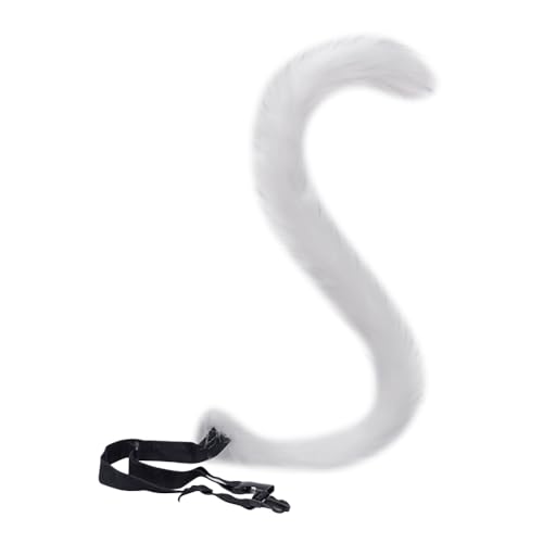 JIHUOO 80 cm großer Plüsch-Kunstfellschwanz langer Tierschwanz pelziger Fuchsschwanz Halloween Cosplay Schwanz Katzenkostüm Schwanz Fasching Karneval Partyzubehör Weiß