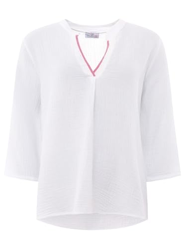 Zwillingsherz Damen Musselin Bluse Tunika Uni – Luftige Longbluse aus 100% Baumwolle – Sommer Shirt mit V-Ausschnitt und 3/4 Arm – Leichtes Oversize Oberteil für Freizeit Urlaub Strand