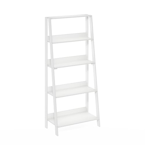 Image of Furinno Ladder Bookcase Display Shelf, 5-Tier, White | 13 x 23.6 x 53.5, Open Frame Design Bookshelf, Display Storage Shelves, for Living Room, Home Office