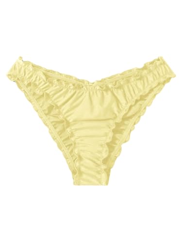 Milumia Women's Bikini Bottoms Solid Ruched Lettuce Trim Swim Bottom Swimwear