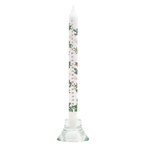 Alison Gardiner Holly and The Ivy Advent Taper Candle – Unscented Wax Christmas Countdown Candle, 10hr Burn Time, Festive Design, Handmade in UK – Ideal Gift & Table Centerpiece