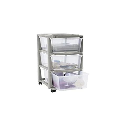 Mondex pls6240-12 Storage Unit 3 Drawers with Wheels Plastic 29.5 x 39 x 65 cm, Gris sable, 29,5 x 39 x 65 cm Cover