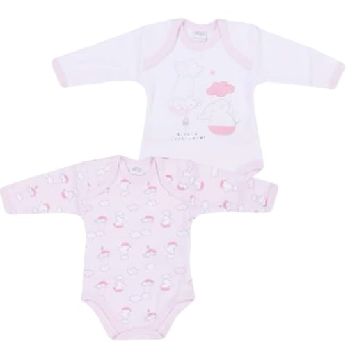 Ellepi Body Neonato Manica Lunga Invernale in Caldo Cotone Naturale | 2 Pezzi Rosa o Azzurro (Rosa, 12 Mesi 80 Cm)