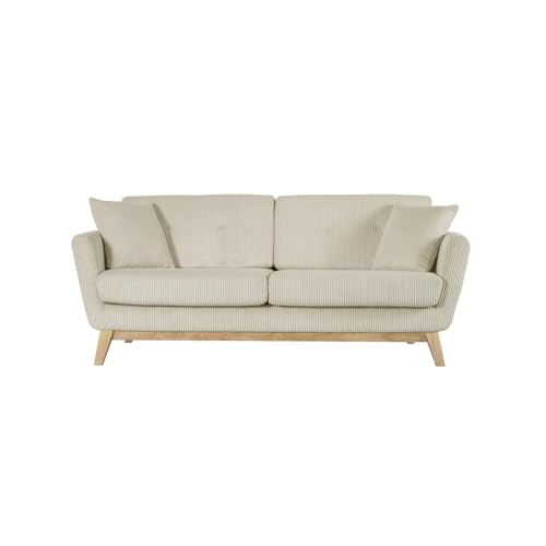 CONCEPT USINE | Canapé Scandinave Höga Velours Côtelé | Beige | 3 Places + 2 Coussins | Canapé Moderne Design Droit avec Accoudoirs | Coussins d'Appoint, Dossier,...