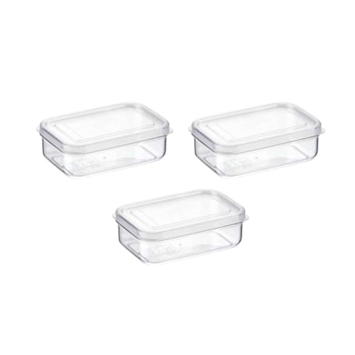 Lustroware Micro Clear Food Storage Container Set of 3 with Lid, BPA Free Shatterproof Canister, Dishwasher Microwave Safe, Fridge Pantry Refrigerator Organizer, Made in Japan (13 oz)