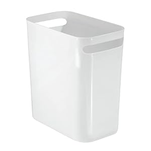 mDesign Plastic Slim Large 2.5 Gallon Trash Can Wastebasket, Classic Garbage Container Recycle Bin for Bathroom, Bedroom, Kitchen, Home Office, Outdoor Waste, Recycling – Aura Collection – White