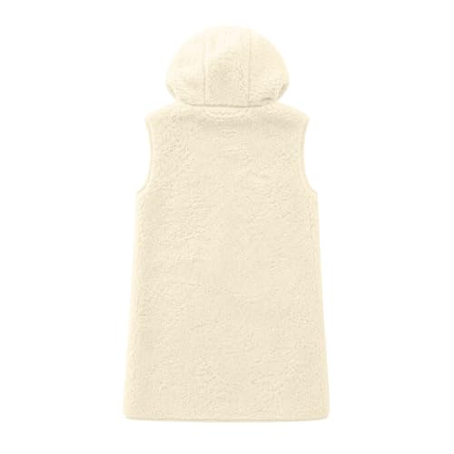 JiXiang Fleece Vest Women with Hood Sleeveless Button Down Long Jackets Fall Winter Warm Lightweight Outerwear with Pockets - image 6