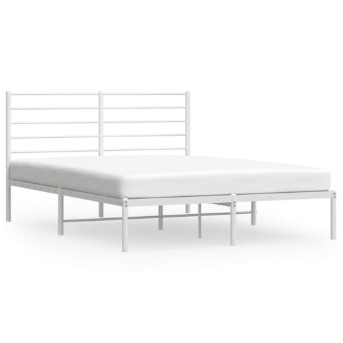 XHNIFBN Marco de cama de metal blanco de 120 x 200 cm con cabecero, somier y espacio de almacenamiento, cama doble resistente, diseño para dormitorio, habitación de invitados y habitación de los niños