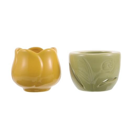 Juego esencial de tulipán KICHOUSE con portavelas de cerámica y calentador decorativo 1