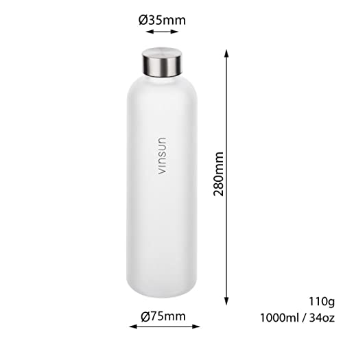 VINSUN Water Bottle 1L White, Leak-proof Water Flask - BPA free, Reusable, Tritan - Drinks Bottle for Sports, Gym, Travel, School, Cycling, Running, Work