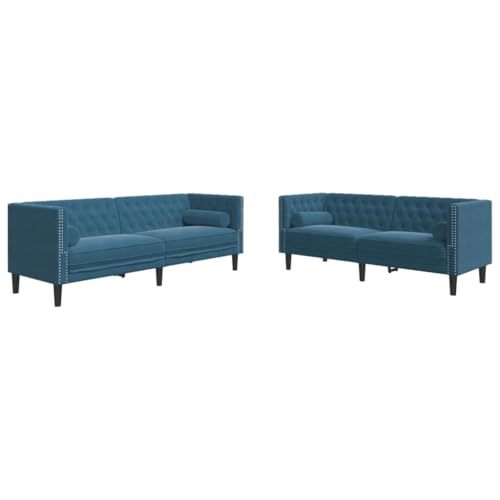 vidaXL Set de sofás Chesterfield con Cojines 2 Piezas Terciopelo Azul, sofá, sillón de TV, sillón de Descanso, Asiento, sofá de Relax