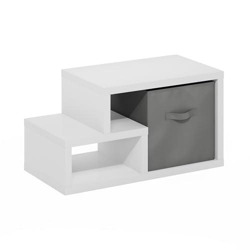 Image of Furinno Viola Storage Shelf, 2-Tier Storage Rack with a Cube Drawer Bin, Extra Thick Frame Book Shelf, Bookshelf, Display Rack, for Organization, Living Room, Home Office, White