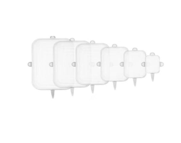 RUPECA Pack 6 Tapas de Silicona Ajustables Cocina Rectangular - Alimentos Frescos y Hermeticos - Tapas Silicona Ajustables Cocina (6 RECTANGULAR BLANCO)