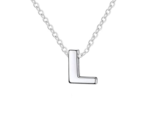 Collar para mujer con letra inicial con Hermosa caja de regalo. Acero inoxidable Collar para mujer Colgantes con letras bisutería barata sobre con mensaje original Amigos Novios (L - Plateado)