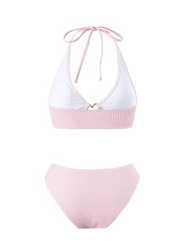 SOLY HUX Women's Cute Bikinis Sets Halter Tie Up Bikini Top High Cut Bottom Summer Bathing Suits Swimwear2
