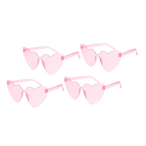 PartyKindom 4pcs Rimless Heart Shaped Sunglasses for Parties Lightweight Comfortable Candy Color Eyewear Props Funny Sunglasses for Christmas Birthdays Halloween Celebrations