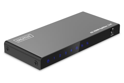 DIGITUS DS 55337 Divisor HDMI 1x4   Entrada: 1 Puerto/Salida: 4 Puertos   UHD 4K/60 Hz HDTV: 3840 x 2160p   HDCP 2.2   HDR, Deep Colour, conmutador EDID, DTS, Dolby Digital, LPCM