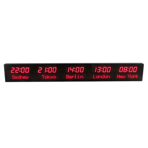 BDJSN LED World Clock 5 Time Zones, Visible Distance 25M, 3-Level Brightness, 1.8-inch Digital Display, All-Aluminum Shell, for Hotels/Enterprises/Airports