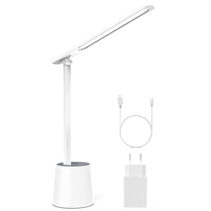 LONGTOO Lampe de bureau 9 W – Lampe de bureau LED à intensité variable avec 3 modes de veilleuse, 5 couleurs de lumière et 5 niveaux de luminosité, contrôle tactile, fonction mémoire, PH135