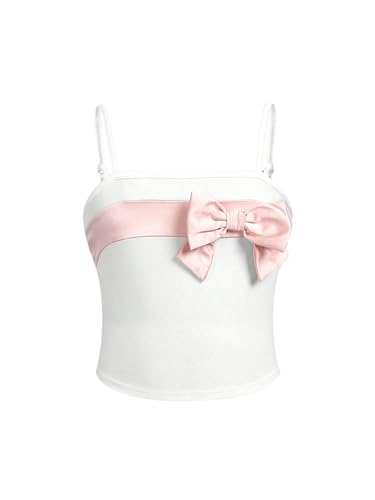 Floerns Girl's Colorblock Bow Sleeveless Camisole Kids Spaghetti Strap Cami Top