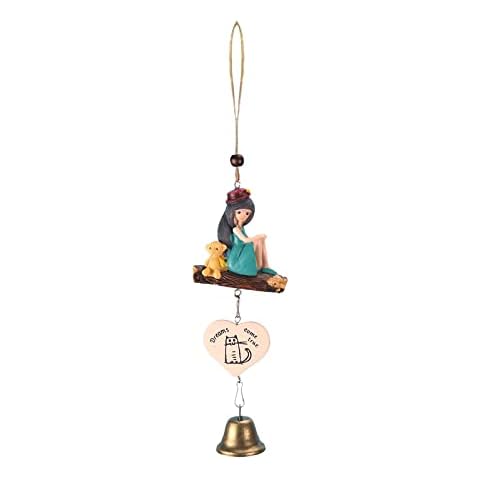 LOSSLO Bells Pendant Decoration Cute Girl Wooden Sign Wind Chimes Gift for Children Girls Friends Garden Balcony Outdoor Wall Decoration, blue, One Size Cover