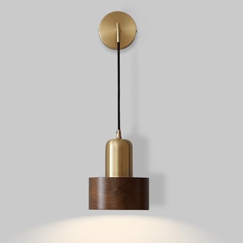 Klobvtt Aplique De Pared De Madera, lámpara mural Vintage De Latón, Accesorio De Iluminación For Cabecera De Dormitorio, Apliques De Nogal For Sala De Estar Junto A La Cama