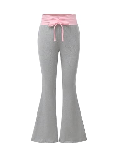 GORGLITTER Girl's Color Block Flare Leg Sweatpants Contrast Waistband Ruched Skinny Trousers