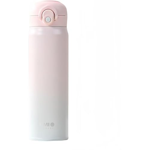 Vlfn ステンレス製真空断熱水筒 350ml/500ml 2サイズ 保温保冷6時間 ワンタッチ開閉 広口設計 分解洗浄可能 携帯用ハンドル付き 4色グラデーション 傷防止加工 マグボトル アウトドア 通勤通学 (ピンク,350 ml)