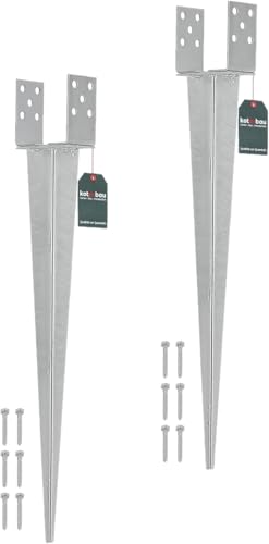 KOTARBAU® 2er Set Einschlaghülse Pfostenträger 0 – 120 mm - Stahl Silber - Feuerverzinkt Verstellbar Bodenanker für Holzpfosten Erdanker Pfosten Bodenhülse Einschlagbodenhülse Anker