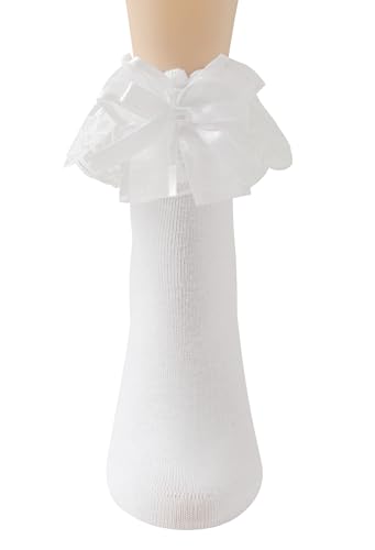 Lace Ruffle Frilly Socks for Women, Comfortable Cotton Lace Ankle Socks with Bow