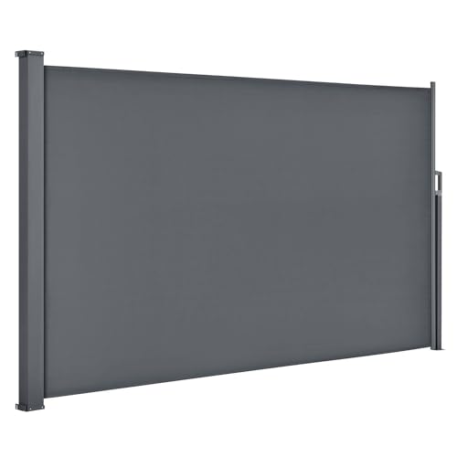 Juskys Store latéral 200 x 300 cm Extensible et Opaque, Brise-Vue pour Balcon, terrasse et Jardin, Auvent latéral avec Support Mural, Protection Solaire en Acier & Tissu Impermeable - Gris foncé