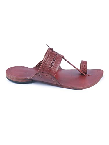 Image of KORAKARI Men Kolhapuri Chappal Handcrafted Sandal Smooth and Comfortable Flip Flops Slipper Stylish Anti Slip Design Genuine Leather Traditional Footwear.