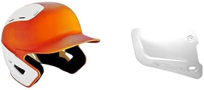 Bundle of Mizuno B6 Adult Baseball Batting Helmet, Orange-White, Large/X-Large + Mizuno Batters Face Protector, White, Right Hand Batter