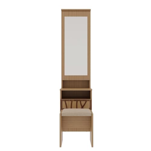 Image of Wakefit Dressing Table with Mirror & Storage | 1 Year Warranty | Mirrored Dressing Table with Stool (Engineered Wood - Columbian Walnut, Azha)