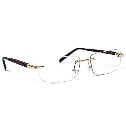 Street Knitted Men's Women's Rimless Narrow Rectangle Luxury Vintage Retro 90's Gold Frame Designer Clear Lens Eye Glasses Unisex Woodgrain Arm Square Trendy Fashion Hip Hop Glasses3