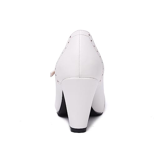Elerhythm Women's Two Tone Mary Jane Classic and Retro 1920s Pump Heels Oxford Pattern 1950s Vintage Round Closed Toe Ankle Strap Dress Shoes3