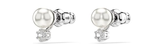 Matrix stud earrings Crystal pearl, Round cut, White, Rhodium plated3