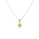 925 Sterling Silver Solitaire Gemstone Pendant Necklace November Birthstone for Women with 18 Inch Box Chain (citrine)